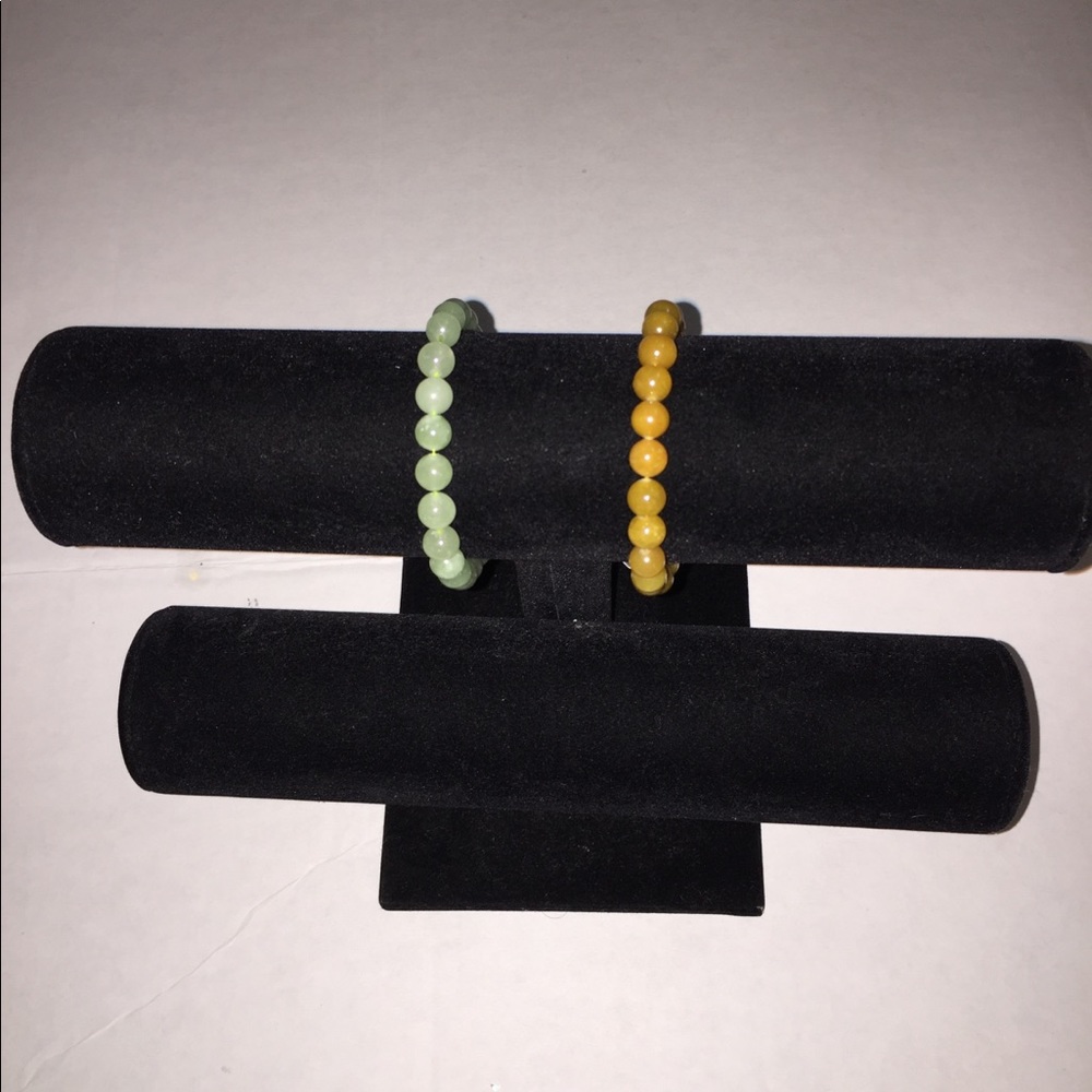 Beaded jade stretch bracelet set of two